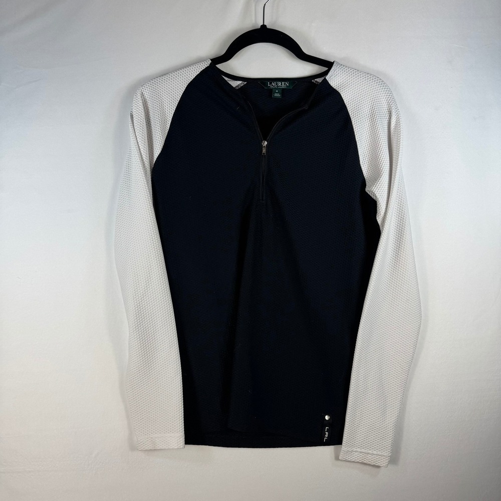 Lauren Ralph Lauren Womens Navy White Honeycomb Mesh Quarter Zip Top Medium